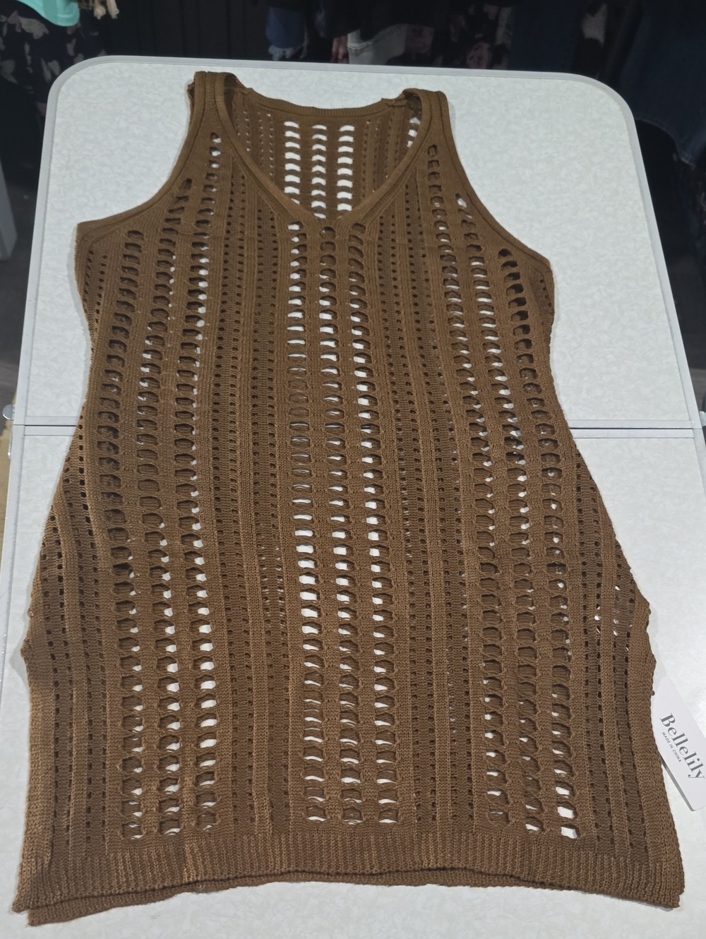 Sleeveless Brown Crochet Swim Cover-Up Tank Size Small NWT - Picture 10 of 14